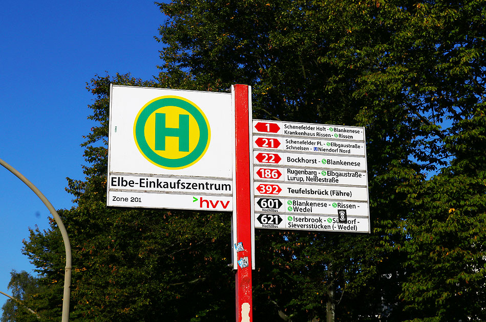 Ein Haltestellenschild der Bushaltestelle Elbe-Einkaufszentrum