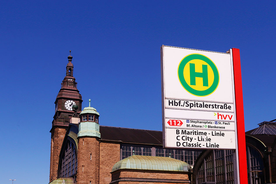 Die Bushaltestelle Hbf / Spitalerstraße in Hamburg