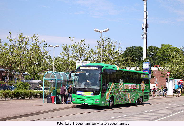 Ein Reisebus von Meinfernbus Flixbus in Timmendorferstrand