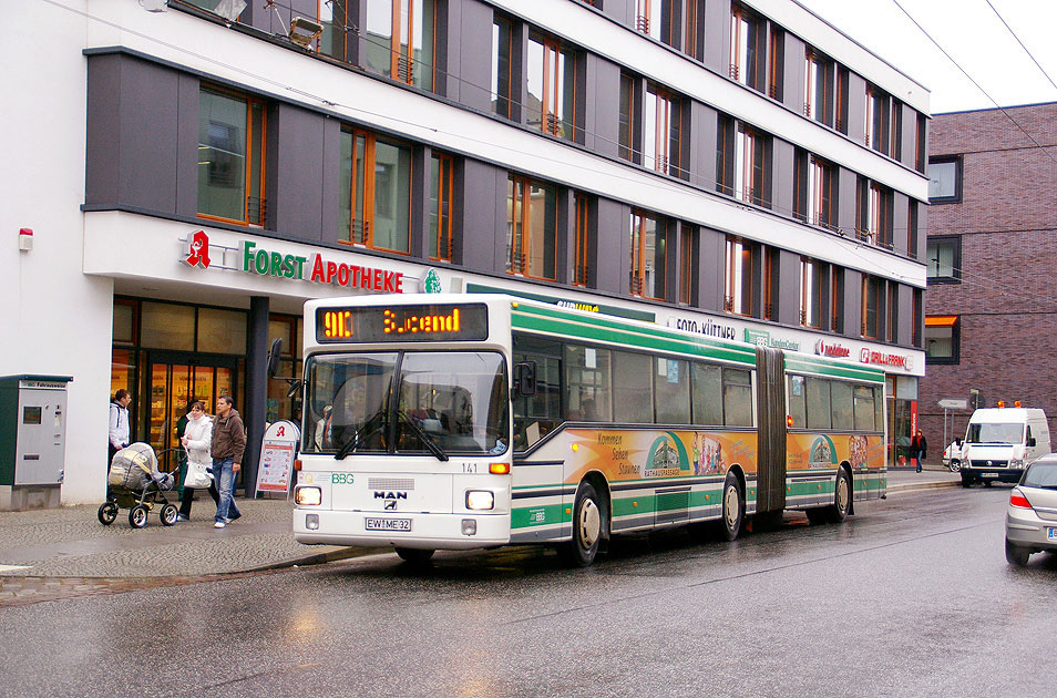 Ein BBG Bus in Eberswalde Am Markt