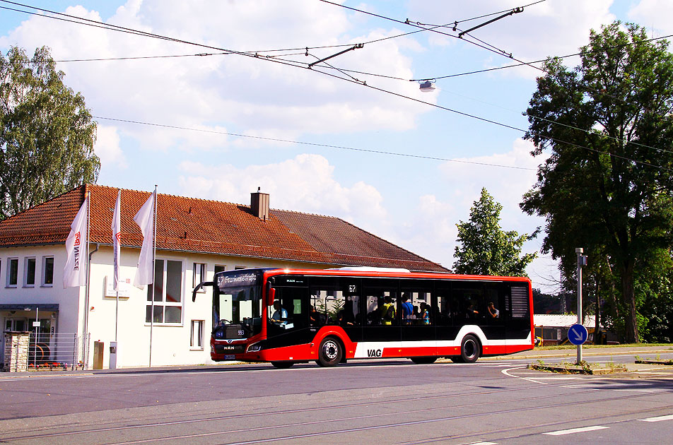 Ein VAG Bus in Nürnberg nahe der Haltestelle Am Rangierbahnhof