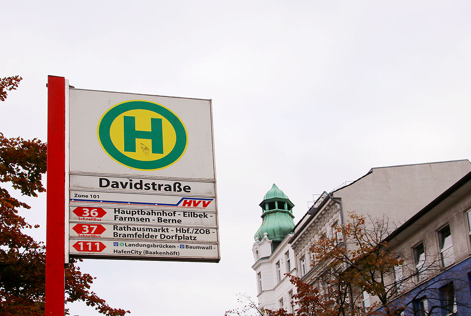 Haltestellenschild Haltestelle Davidstraße in Hamburg auf St. Pauli