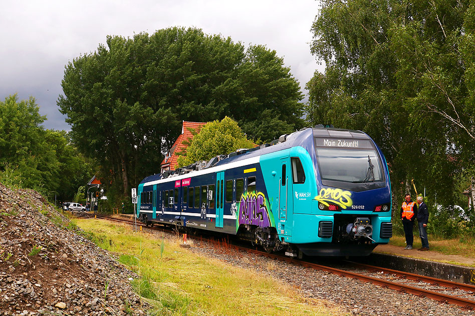 Ein Nordbahn Akkutriebwagen im Bahnhof Hamburg-Bergedorf Süd