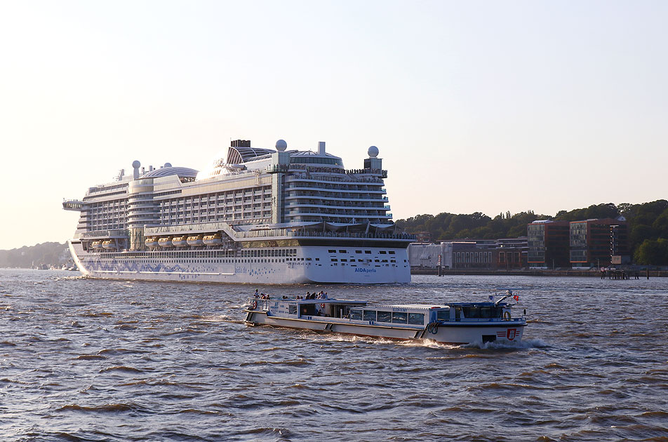 Die Aidaperla und Klein Romy in Hamburg auf der Elbe