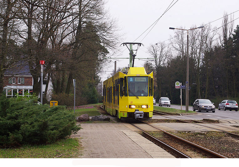 Die Haltestelle Badesee Madlow der Straßenbahn in Cottbus