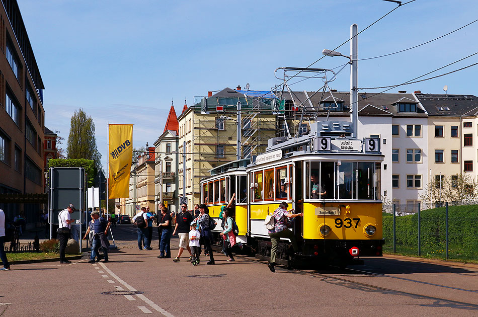Der Wagen 937 vom Straßenbahnmuseum Dresden im Betriebshof Trachenberge