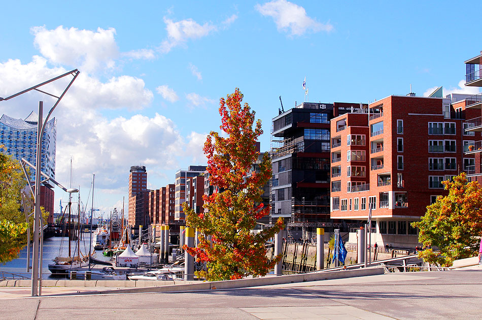 Die Hafencity in Hamburg mit den Magellan-Terrassen und dem Sandtorhafen