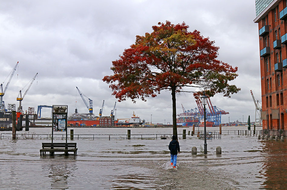 Hochwasser in Hamburg am Fischmarkt